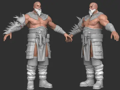 Barbarian 3D model warrior holding sword Low-poly 3D model