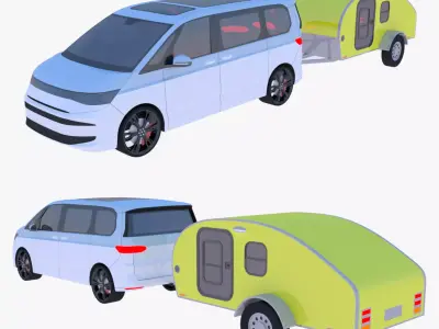 VW Multivan with caravan 3D model