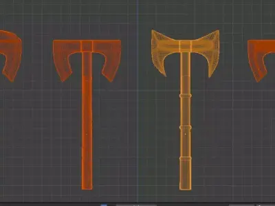 Melee Pack 4 Piece Battle Rusty Axe Set Low poly game ready Low-poly 3D model