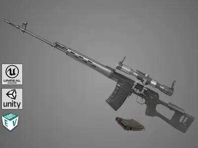 Sniper Rifle 01 Black Rig All PBR Unity UE Textures Low-poly 3D model