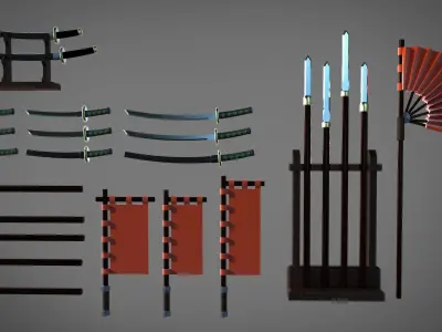Samourai ands ninja weapons 3D model