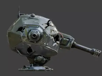 Destroyed Heavy Artillery Anti Aircraft Cannon 3D Model v03 Low-poly 3D model