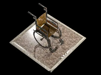 Antique Hospital Wheelchair Low-poly 3D model