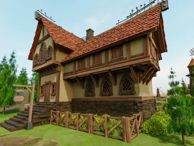 STYLIZED MEDIEVAL BUILDING 04 PRINT READY  Low-poly 3D model