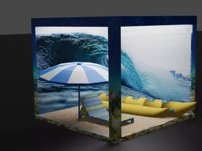 Beach scene added with banana boat ball and chair Free 3D model