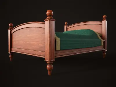 Vintage double bed Low-poly 3D model