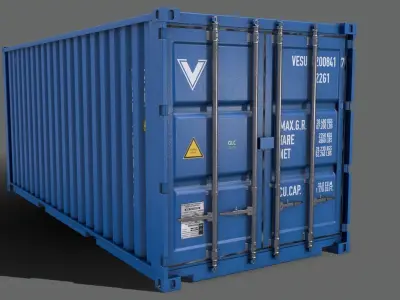 PBR 20 ft Shipping Cargo Container Version 2 - Blue Light Low-poly 3D model