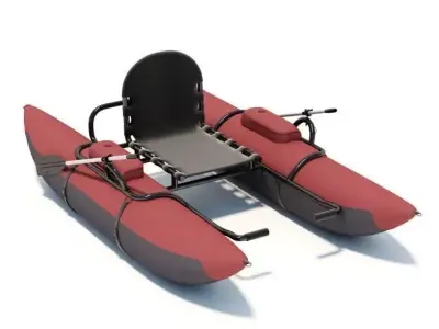 Pontoon Boat Model With Oars 3D model