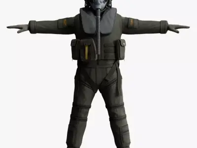 Rigged Military Fighter Pilot Low-poly 3D model