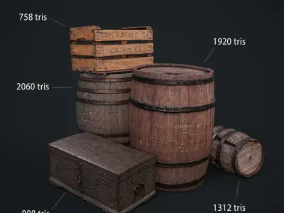 Barrels Chest Crate Low-poly 3D model