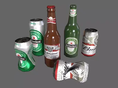 Bottles and cans Low-poly 3D model