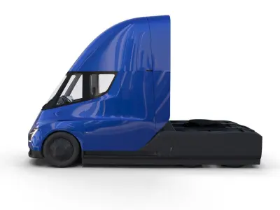 Tesla Truck with Interior and Trailer Blue 3D model