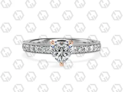 Ring 164 Heart Shape milgrain pave set ring with Gems 3D print model