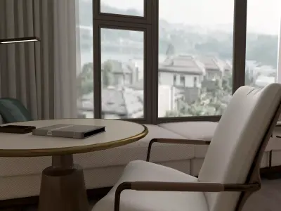  Luxury Modern Boutique Hotel Bedroom Scene 3D model