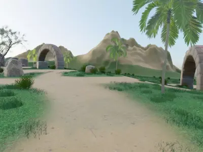 Ancient Stone Arches In Lush Landscape 3D model