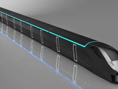 Futuristic Train with Cars Black 3D model