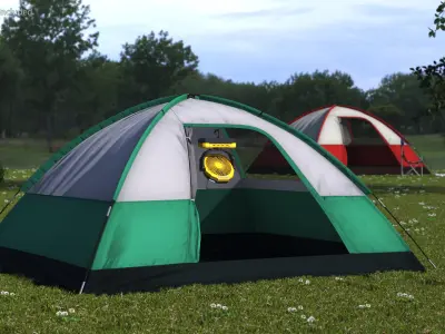 Portable Tent Ceiling Fan with Hook Attachment Yellow 3D model