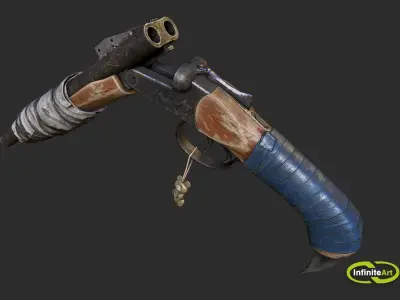 Shotgun gun with handle Low-poly 3D model