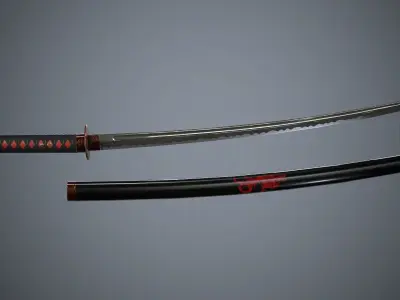 Katana Red Dragon - model and textures Low-poly 3D model