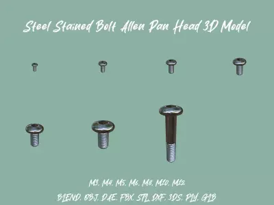Collection of Steel Stained M3 to M12 Bolt Allen Pan Head 3D Model Pack