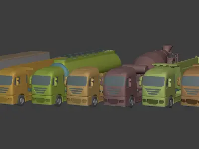 Cartoon Truck Pack - Container - Fuel  - Cement Mixer - Tipping  3D model