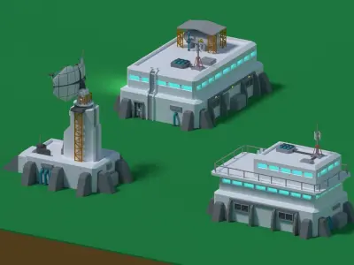 Sci-Fi buildings Low-Poly Free low-poly 3D model