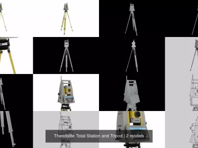 Theodolite Total Station and Tripod 3D Model Pack