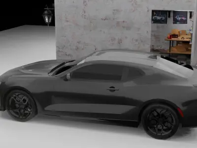 GARAGE WITH A RIGGED CAR Free low-poly 3D model