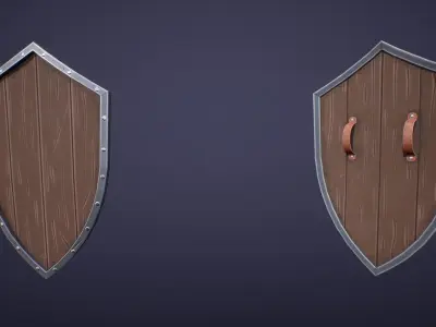 Stylized Medieval Wooden Shield Low-poly 3D model