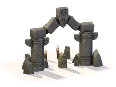 Handpaint Cartoon Stone Arch Entrance Cave Low-poly 3D model purchase