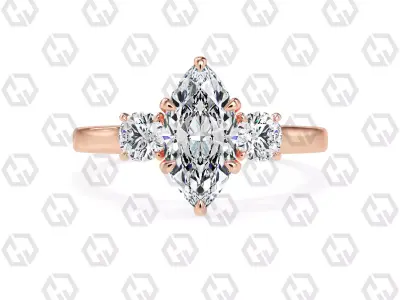 Ring 115 Marquise Shape Cathedral shank 3 stone ring with round 3D print model