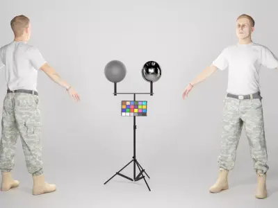 Young American soldier in A-pose 141 Low-poly 3D model