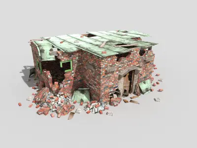 4 low poly destroyed buildings pack 1 Low-poly 3D model