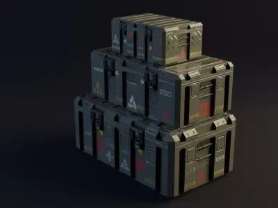 Military boxes GameReady Low-poly 3D model