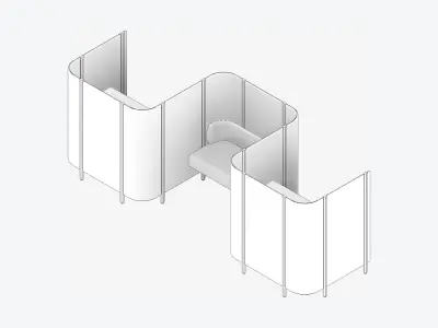 Office Pod - Workspace - Open - Side To Side - Seat - Three Bay Low-poly 3D model