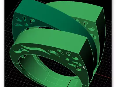 3 part bypass gold ring 3D print model buy