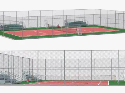 Tennis Court with Umpire Chairs and and Benches 3D model