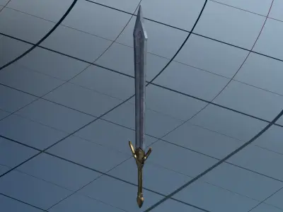 Sword 3 PBR hanging from glass wall 3D model