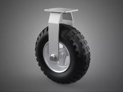 HEAVY DUTY RIGID FIXED CASTER WHEEL PNEUMATIC TIRE 3 SPOKE RIM 3D model