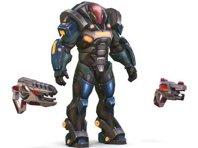 Male Cyborg Man Soldier with Rifle and Pistol Low-poly 3D model