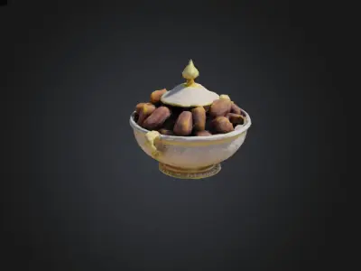 Arab Date Pot with Golden Lid Low-poly 3D model