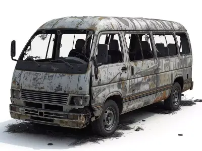 Wrecked Passenger Van Post Apocalyptic 3D Model Low-poly 3D model