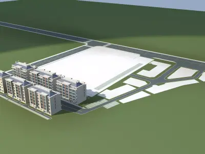 Architecture apartment building on field 3D model