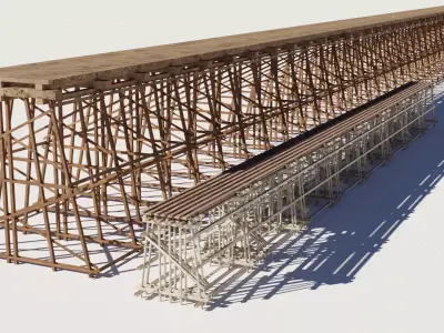 Two models 3D Wood trestle bridge  3D Model Pack
