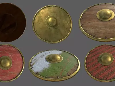 Round shields PBR pack Low-poly 3D model
