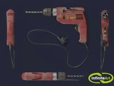 Drill two drills Low-poly 3D model