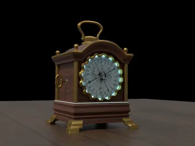 clock antique on wooden table Low-poly 3D model