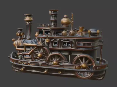 Steampunk Heavy Industrial Land-Ship 3D Model Low-poly 3D model