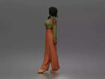 woman flaunts cold shoulder crop turtleneck wide leg trousers 3D print model