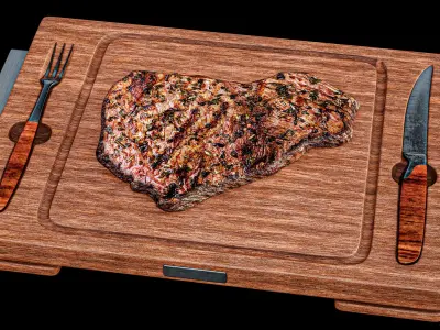 Roast Steak On The Board PBR 3D model